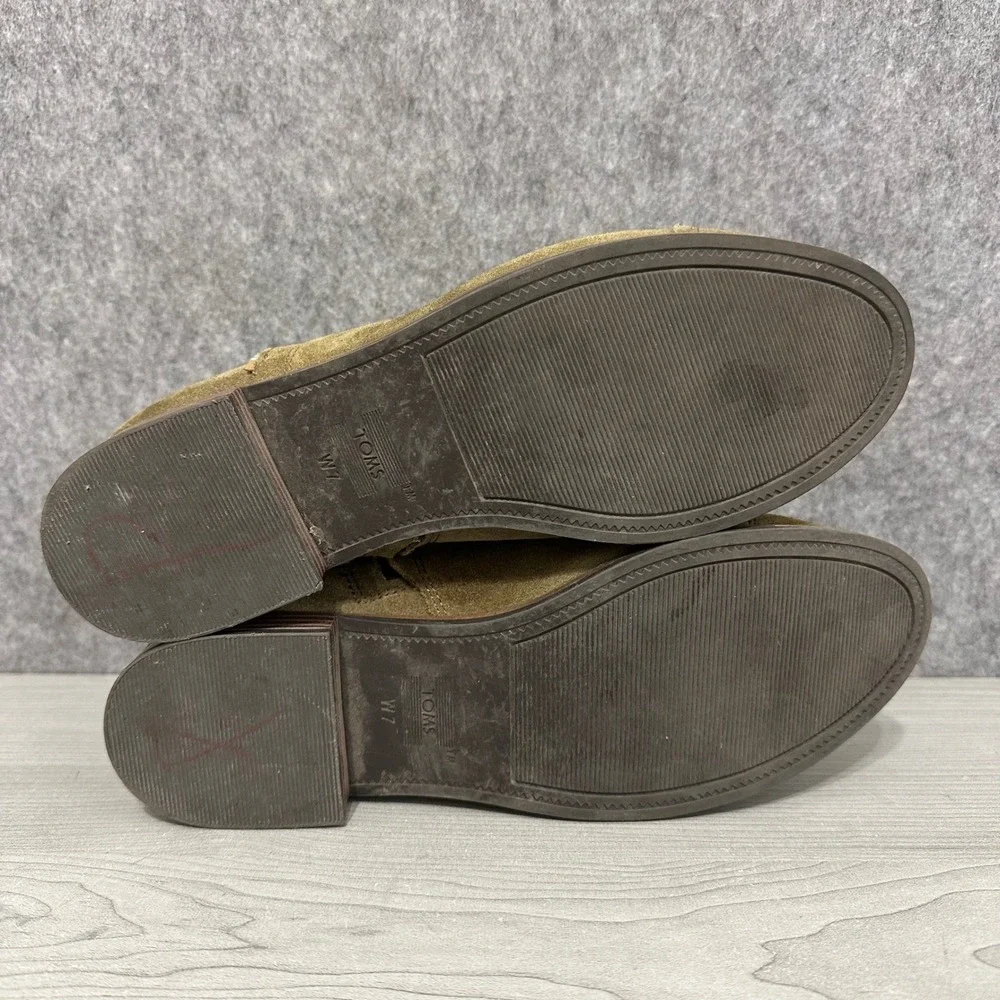 TOMS Reese Suede Ankle Booties Olive Green Women US Size‎ 7 Side Zip Boot